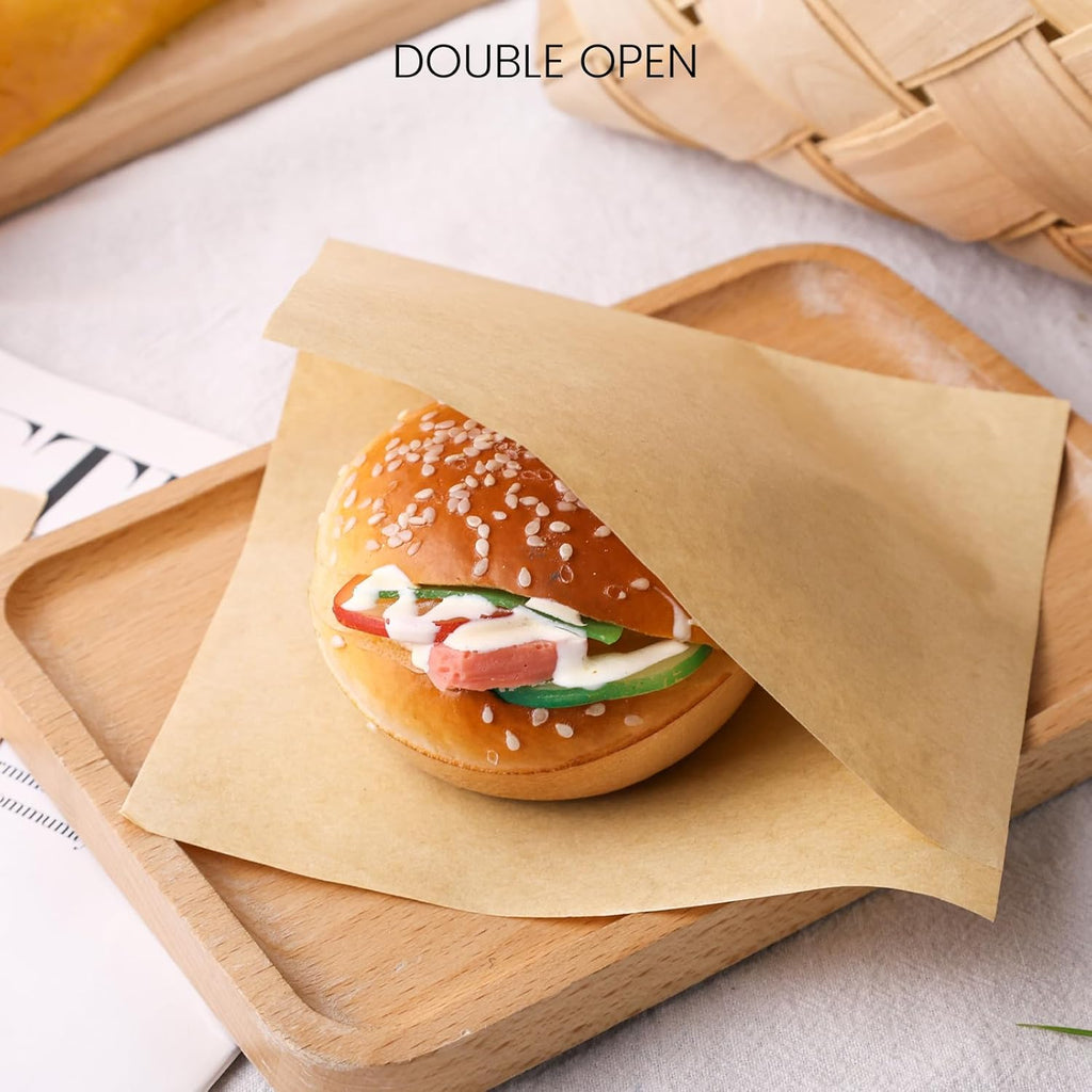 200 Pcs Double Open Pretzel Bags, 5" X 5" Grease-Resistant Brown Sandwich Paper Bags Paper for Oily Snack Pretzels Cookies