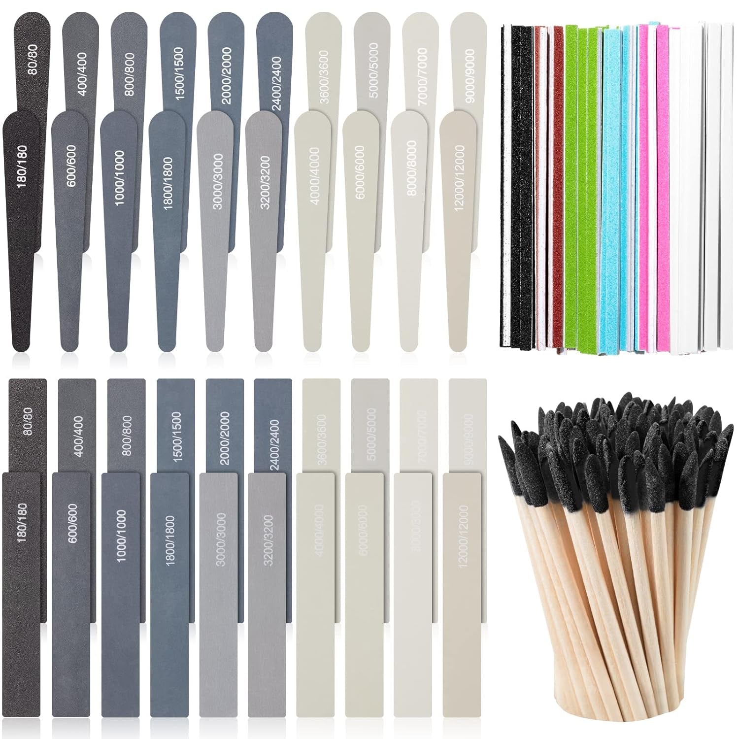 120 Pcs Sanding Sticks Include 30 Sanding Twigs 40 Polishing Sticks and 50 Matchsticks, Tools for Tight Spaces Modeling Tools for Plastic Models Wood Hobby Craft Art