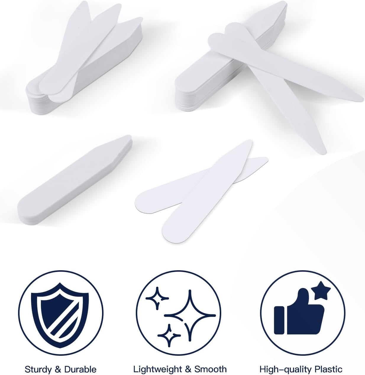 112P Dress Shirt Collar Inserts, White Plastic Collar Stays with Storage Holder, 4 Assorted Sizes Invisible Collar Stiffeners for Men(2", 2.2", 2.5", 2.7")