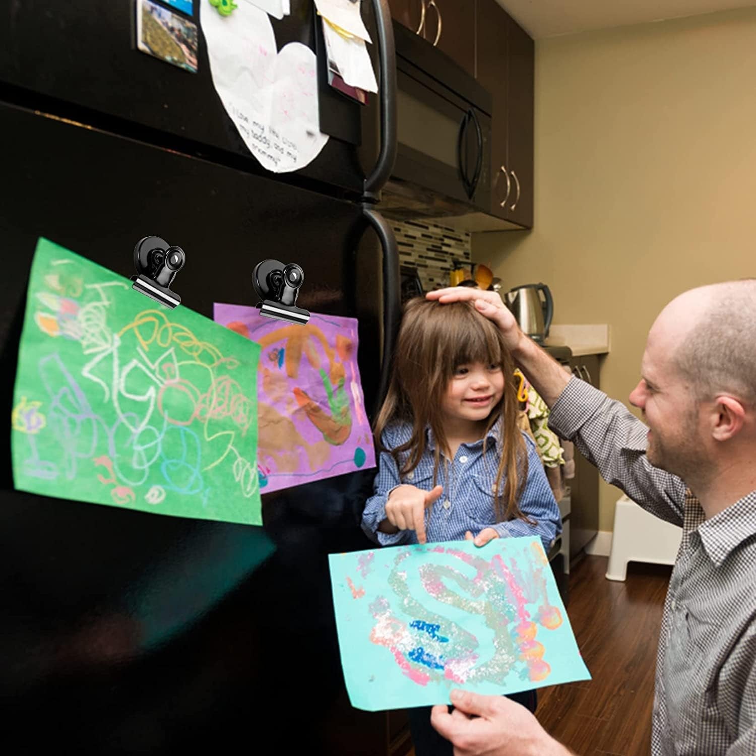 16Pack Black Refrigerator Magnets Magnetic Push Pins & 12 Pack Black Magnetic Clips Fridge Whiteboard Magnets Clips