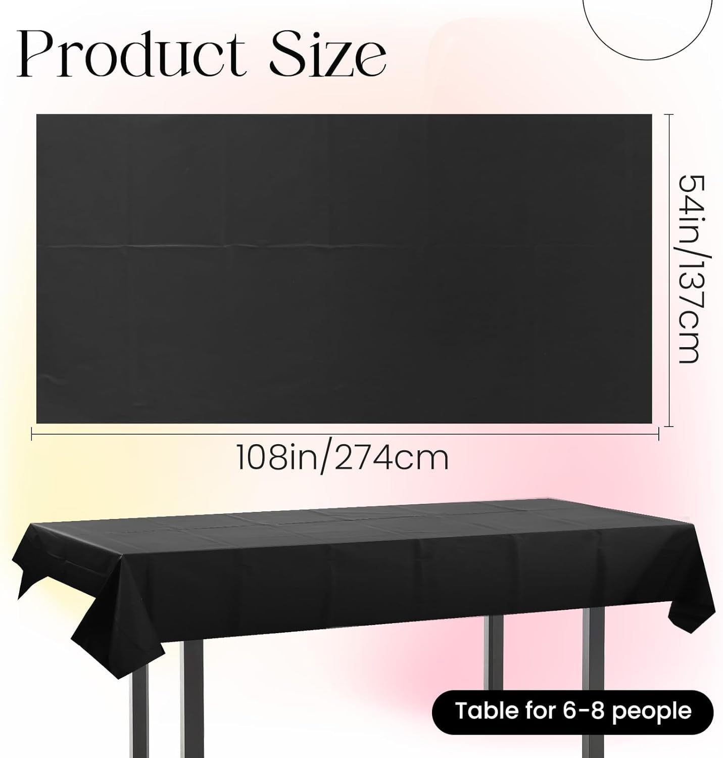 1 Piece Black Rectangle Tablecloth, Thick & Durable Waterproof Plastic Table Cloth, 54X108 Inch Heavy-Duty Surface Protector, Stain Resistant Table Cover for Halloween/Dining/Party/Buffet/Wedding