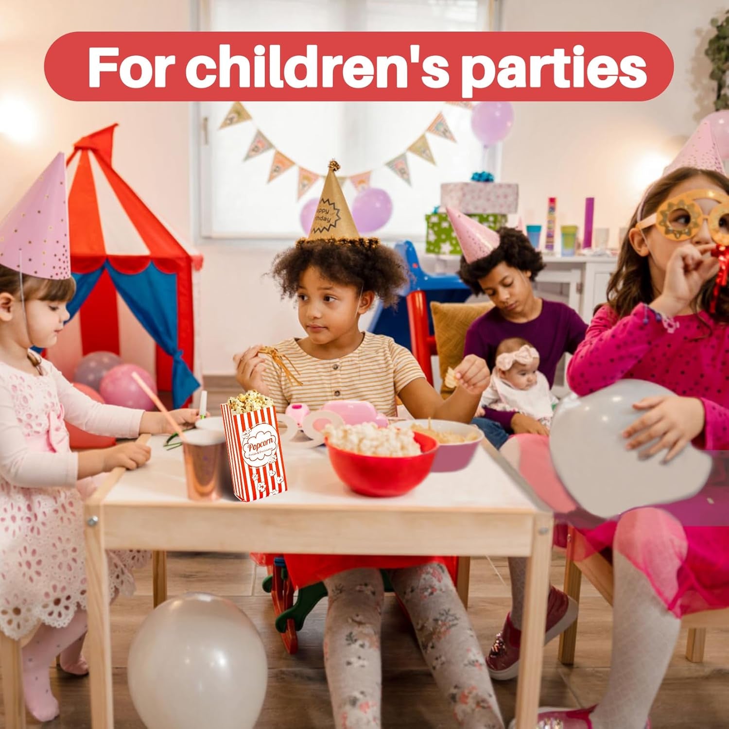 100 Popcorn Bags Individual Servings - Disposable Paper Popcorn Bags Party Pop Corn Sleeves Bulk Carnival Halloween Christmas Gift Favor Treat Bolsas Para Palomitas Movie Night Supplies