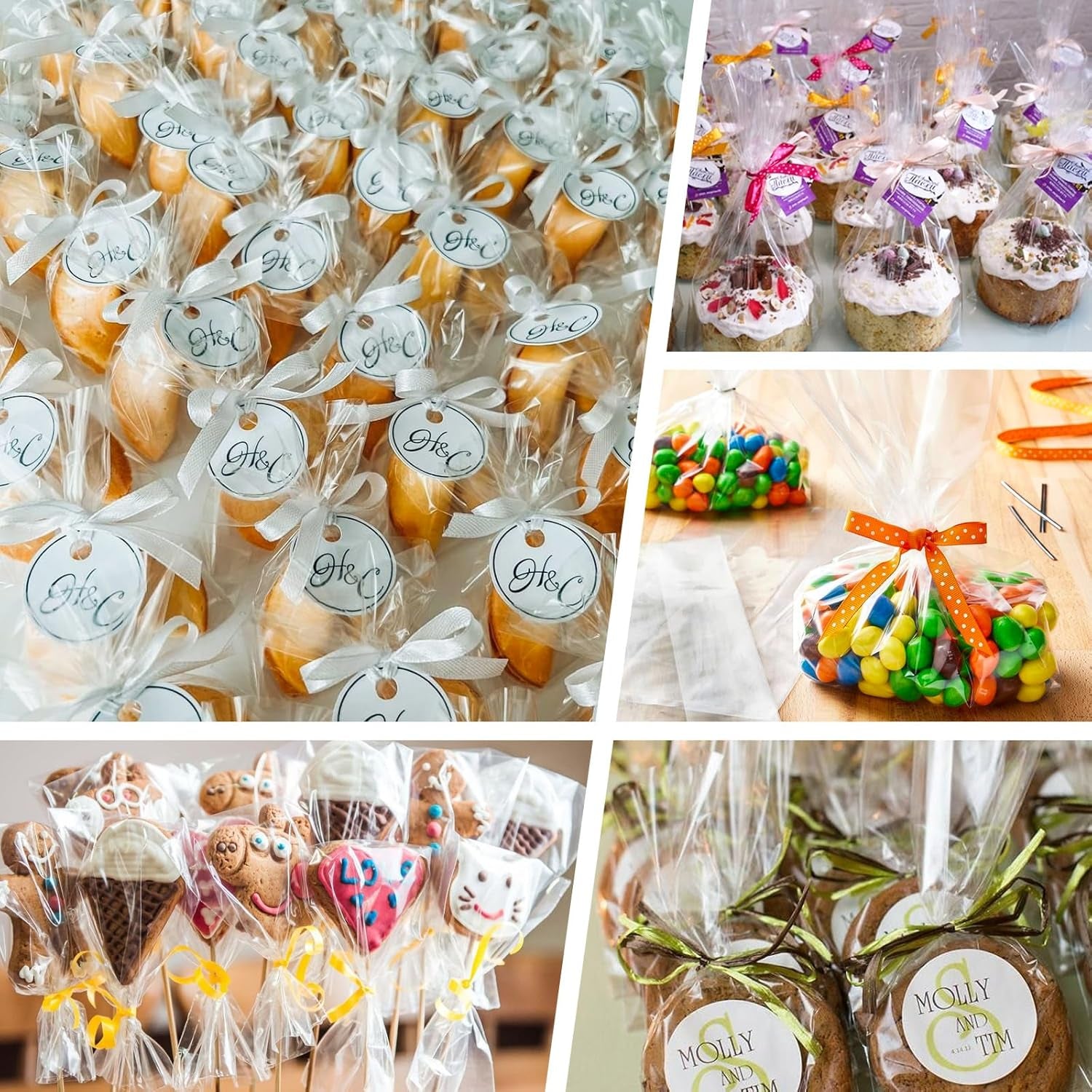 200 Pack Goodie Bags, Cellophane Treat Bags with Ties 4X6 Inch for Cotton Candy Cookie Popcorn Christmas Party Favors Supplies