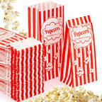 100 Popcorn Bags Flat Bottom - Paper Popcorn Food Bags Individual Servings Party Pop Corn Sleeves Bulk Carnival Halloween Snack Pack Gift Favor Treat Bolsas Para Palomitas Movie Night Supplies