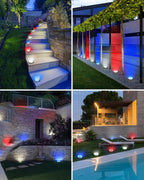 24 Pack Solar Ground Lights Outdoor, 8 LED Disc Lights IP65 Waterproof Flat Light, Pathway Light Solar Powered for Garden Lawn Patio Yard Path Landscape, Red+Blue+Cool White