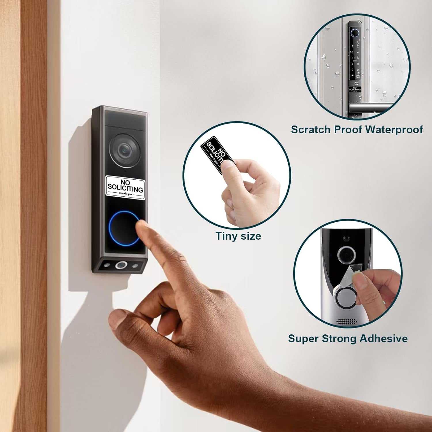 20 Pcs Small No Soliciting Sign for House, 1X0.5 Inches Compatible with Most Doorbells,Weatherproof and Sturdy - No Solicitation Sticker for Front Door, Wall, Window (10 Black and 10 White)