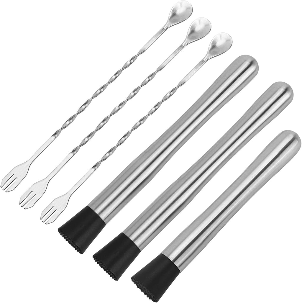 10" & 8" Cocktail Muddlers, Stainless Steel Muddler with 3 Pcs 10 Inch Mixing Spoon for Lemonade Mojitos Fruit Drinks