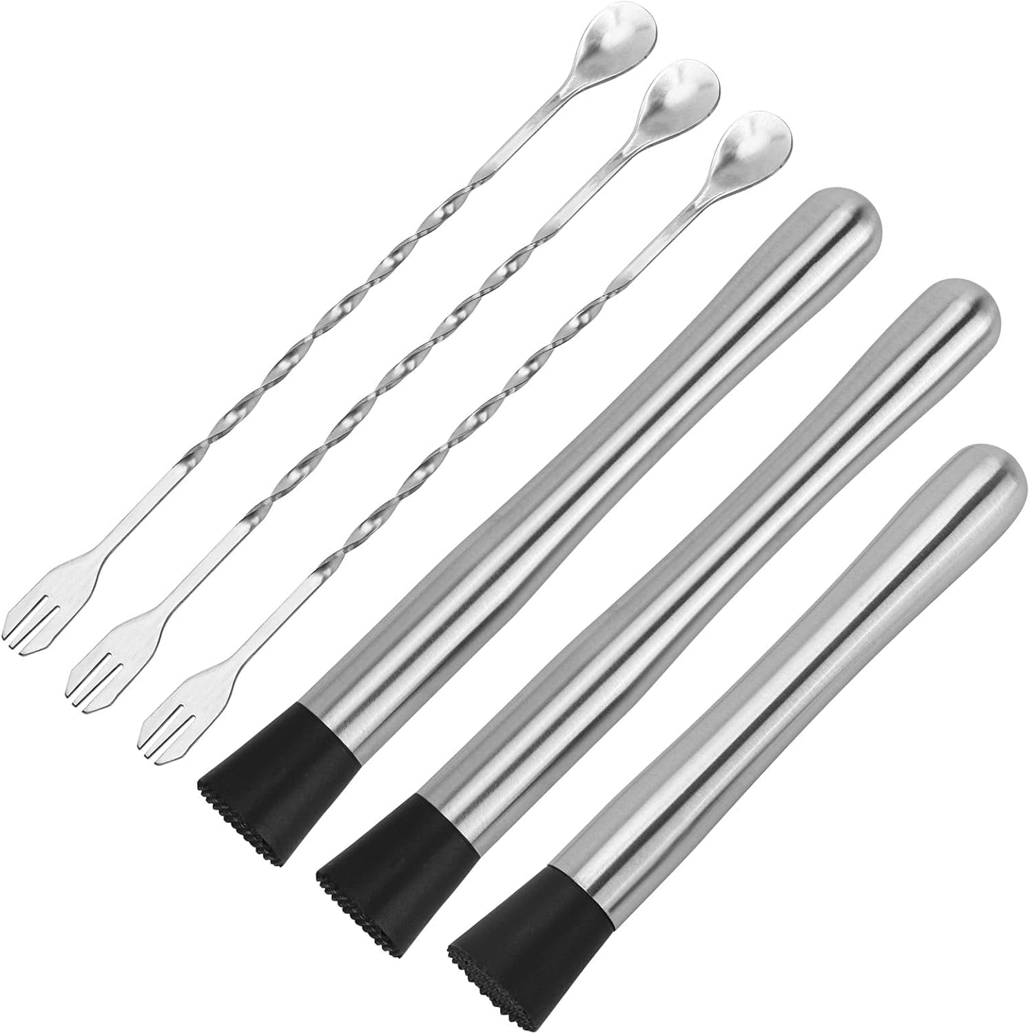 10" & 8" Cocktail Muddlers, Stainless Steel Muddler with 3 Pcs 10 Inch Mixing Spoon for Lemonade Mojitos Fruit Drinks