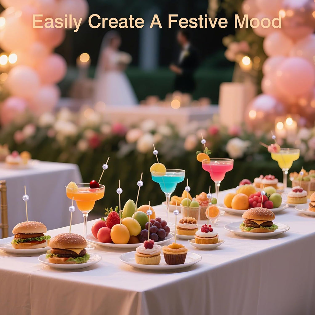 200 Cocktail Picks, White Pearl Fancy Toothpicks for Appetizers Drinks Fruit Food, 4.7 in Long Bamboo Skewers Wood Cocktail Sticks for Wedding Bridal Shower Party Decor Charcuterie Boards Accessories