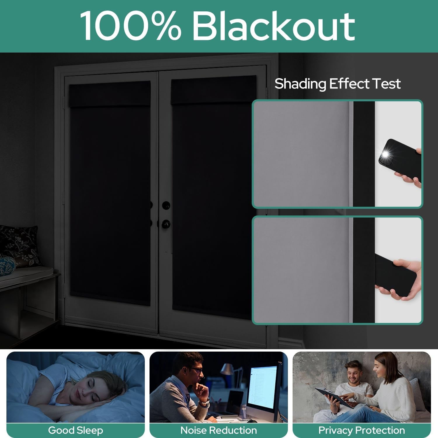 100% Blackout French Door Curtains, Privacy Door Curtains for Window, 26 X 40 Inch Room Darkening Blinds, Thermal Insulated Window Shades for Bedroom, 1 Panel, Light Grey