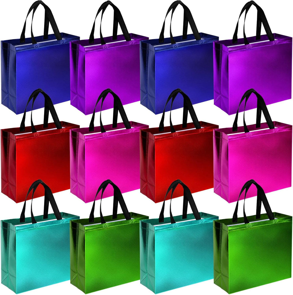 12PCS Reusable Gift Bags, 12.6"X5"X11" Large Party Favor Bags with Handles, Blue Green Purple Red Teal Rose for Christmas Birthday Wedding