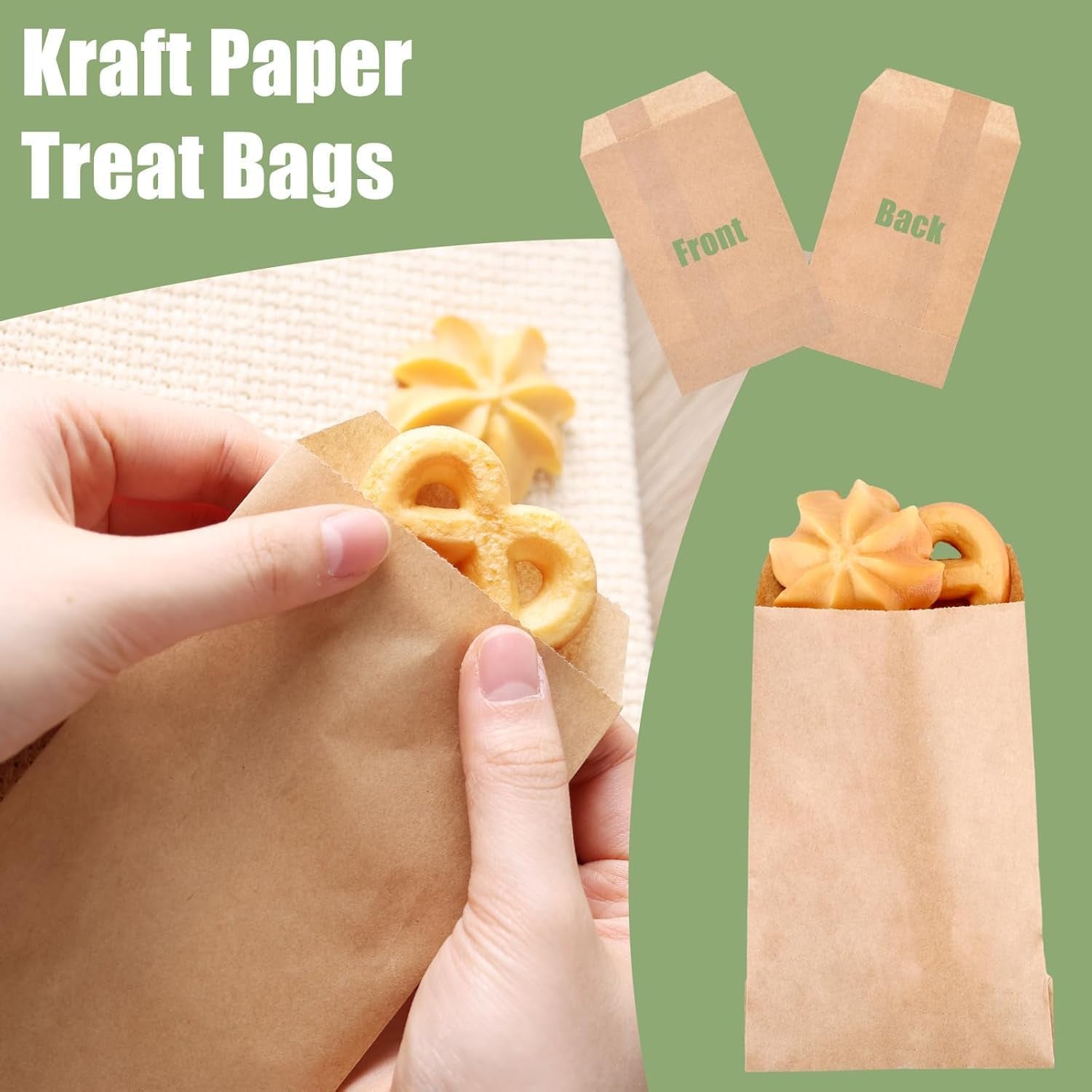 120 Pack Small Brown Kraft Paper Bags, 3 X 5 Inches Greaseproof Treat Bags Flat Envelopes for Snacks Cookies