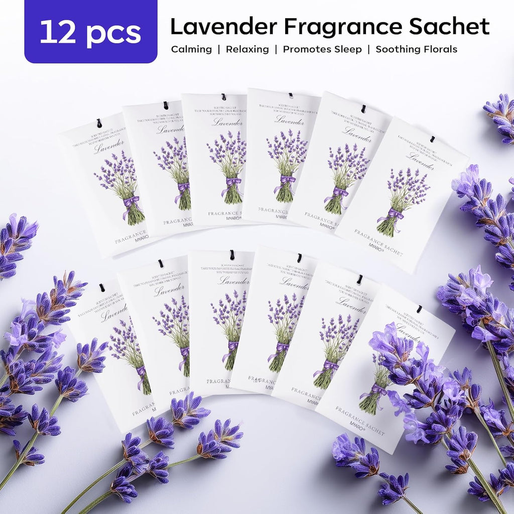 12 Packs Lavender Scented Sachets Air Freshener for Drawer and Closet, Long-Lasting Sachet Bag Room Car Odor Deodorizer Fresh Scent Home Fragrance