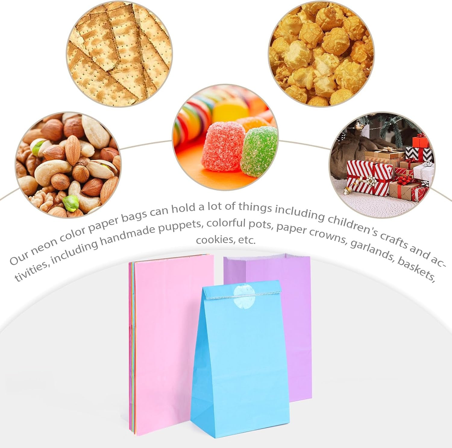 24PCS Colored Paper Bags, Party Favor Treat Bags with Stickers Goodie 8 Colors for Wedding Birthday Baby Shower 8.7”X 4.7”X 3”