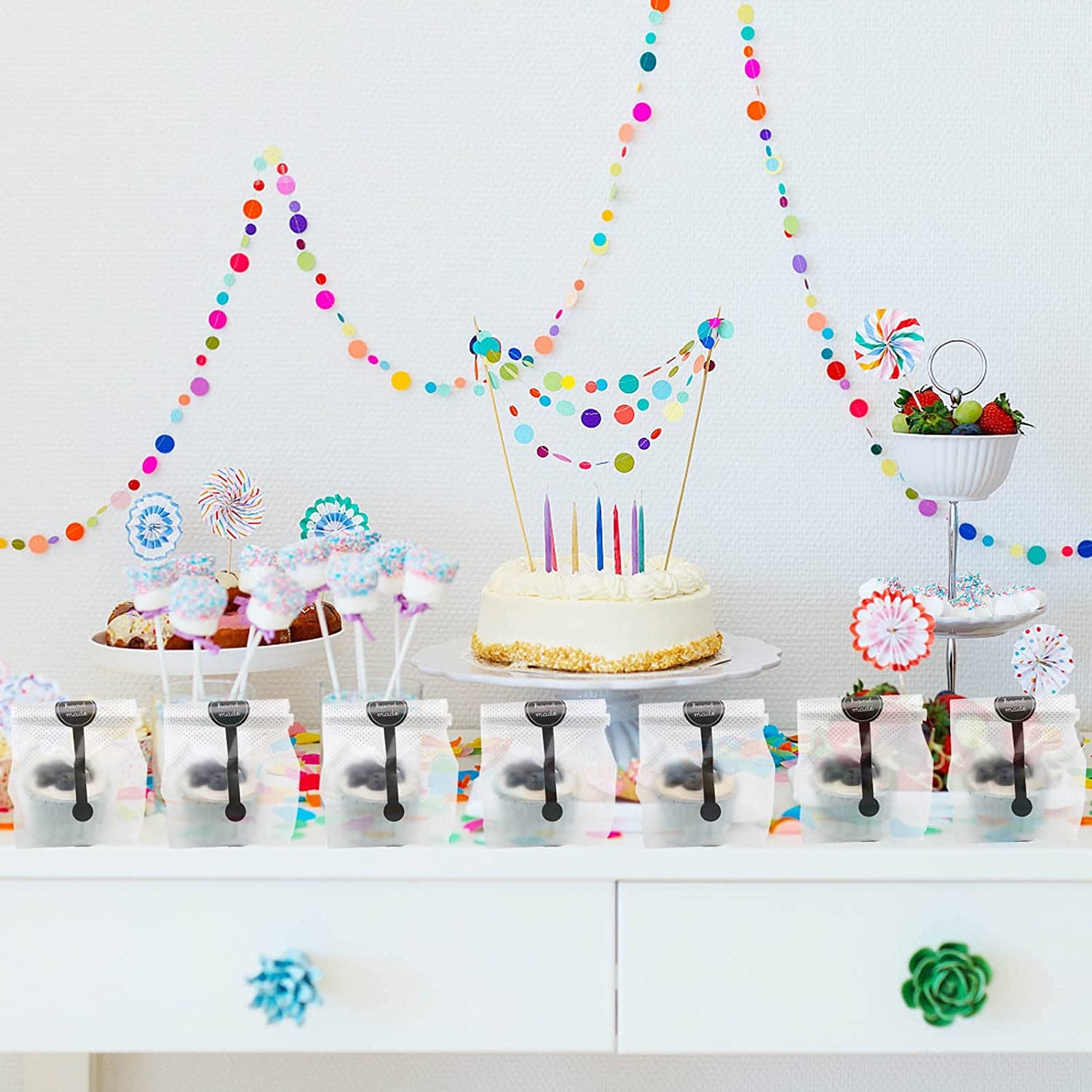 (400Pcs) 200 Pack Translucent Cellophane Bags for Bakery Party Supplies (9X3.4 Inch) - Clear Plastic Cookie Candy Wrapping Bags with 200 Handmade Stickers, Ideal for Chocolate Cake Snack Packaging