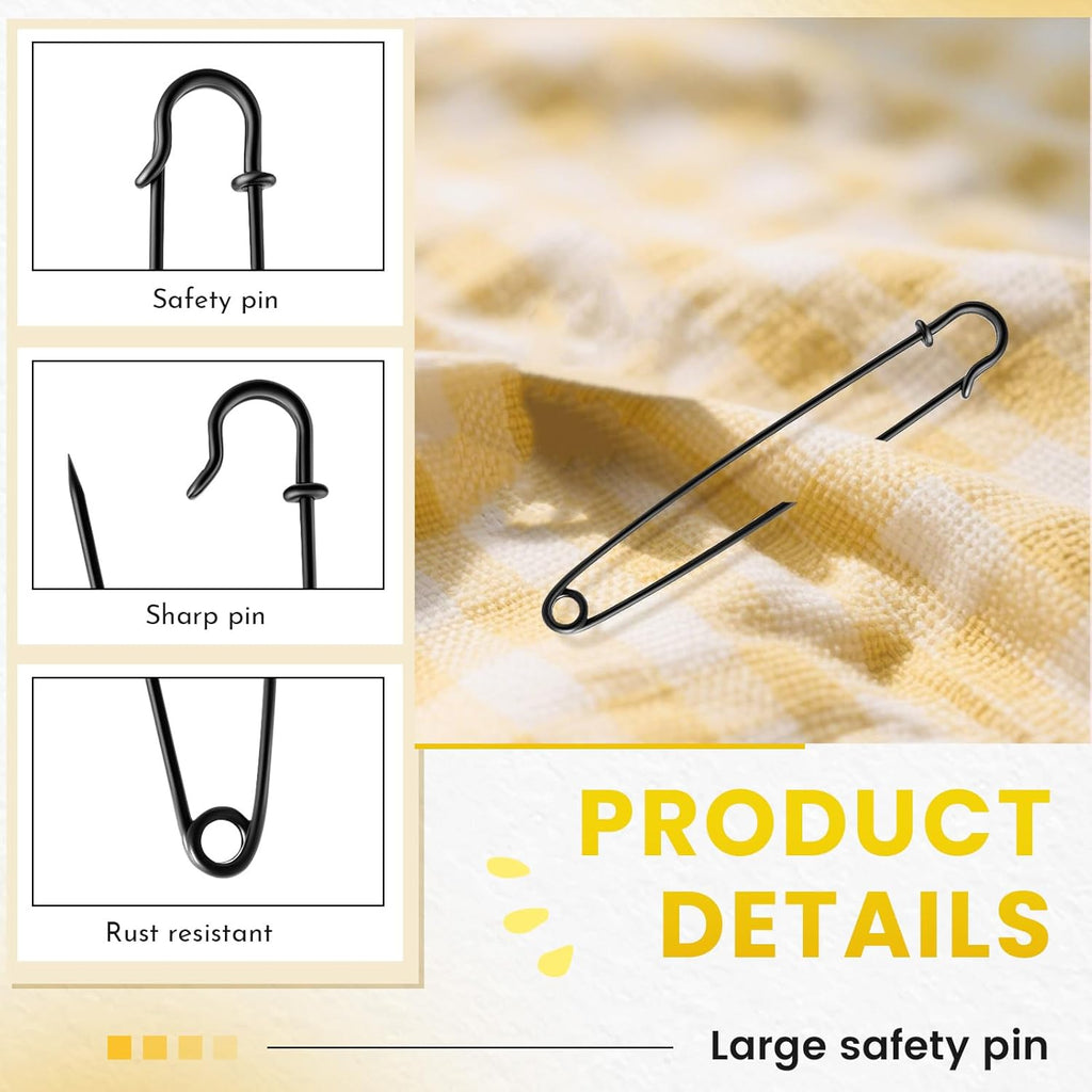 20 Pcs 5 Inch Safety Pins Heavy Duty, Black Jumbo Safety Pins Bulk, Extra Large, Oversized for Thick Fabric, Clothes, Sewing, Bags, Diaper, Blankets, Decorations