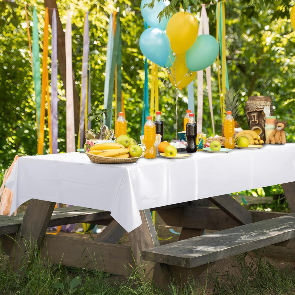 1 Piece White Rectangle Tablecloth, Thick & Durable Waterproof Plastic Table Cloth, 54X108 Inch Heavy-Duty Surface Protector, Stain Resistant Table Cover for Dining/Party/Buffet/Wedding