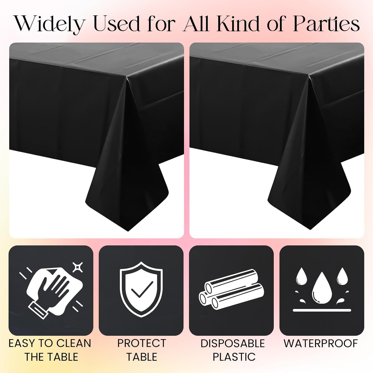 1 Piece Black Rectangle Tablecloth, Thick & Durable Waterproof Plastic Table Cloth, 54X108 Inch Heavy-Duty Surface Protector, Stain Resistant Table Cover for Halloween/Dining/Party/Buffet/Wedding