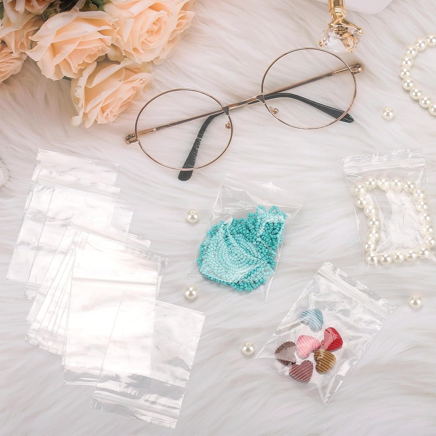 1000 PCS Small Plastic Bags, 2X3 Inch Mini Zip Baggies Resealable Little Poly Bag for Jewelry Pills Diamond