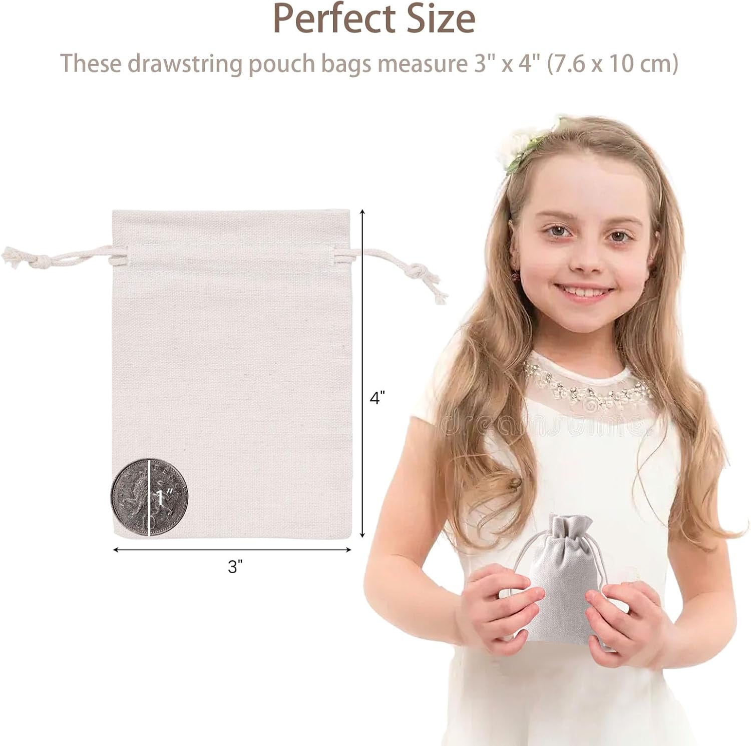 26 Pack Canvas Drawstring Pouch Bags, 3X4 Inch Reusable Coffee Tea Bags for Party Wedding Favors, Home Kitchen Bulk Supplies