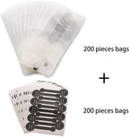 (400Pcs) 200 Pack Translucent Cellophane Bags for Bakery Party Supplies (9X3.4 Inch) - Clear Plastic Cookie Candy Wrapping Bags with 200 Handmade Stickers, Ideal for Chocolate Cake Snack Packaging