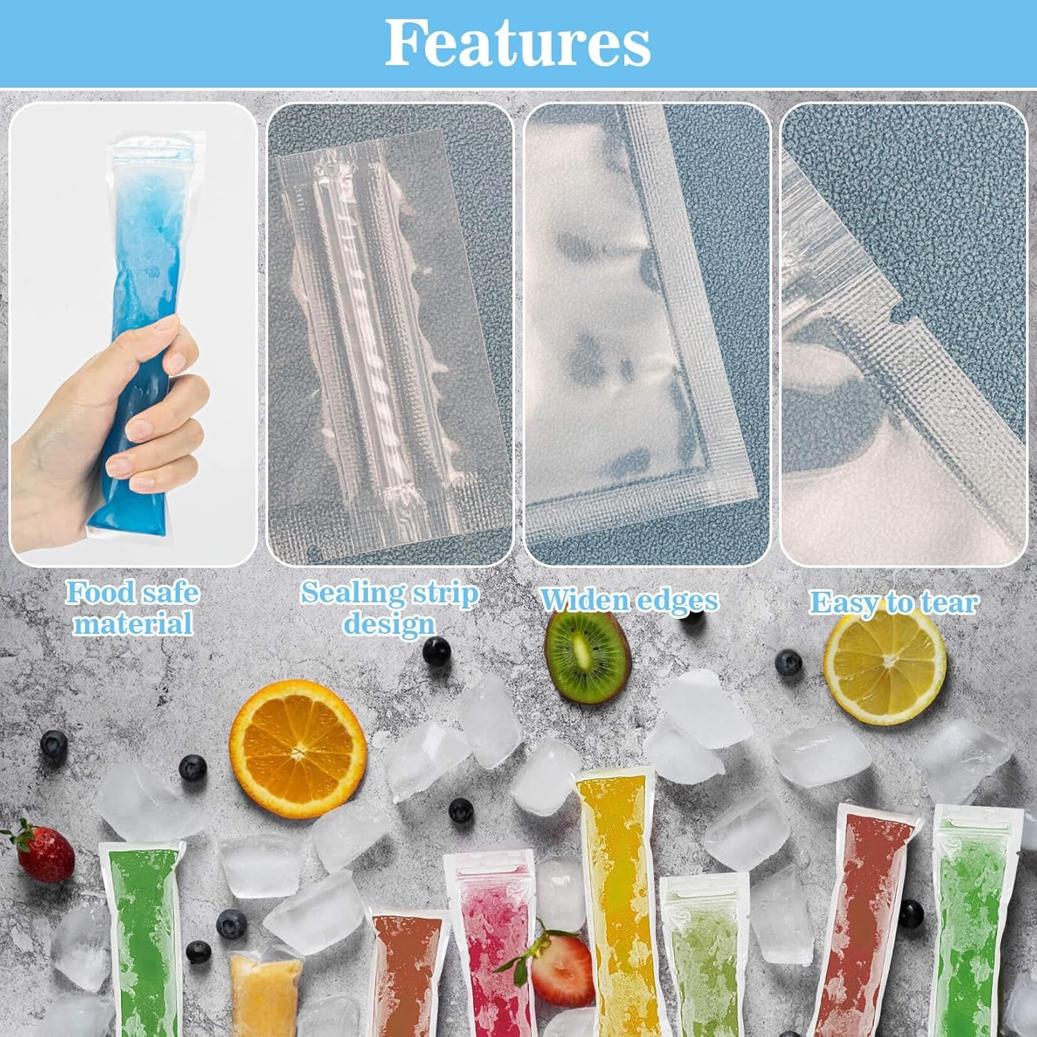 100 Popsicle Bags Sealable Bpa-Free - 230Ml Yogurt Popsicle Tubes Homemade Bolsitas Para Bolis De Hielo Ice Candy Plastic Bags Disposable Juice Alcohol Liquor Smoothie Lolly Pop Mold Party