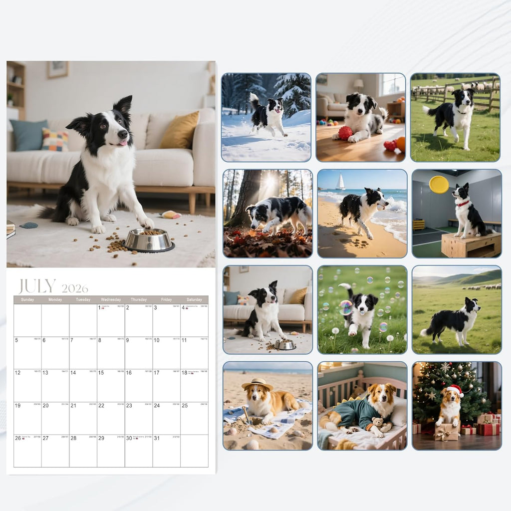 2026 Wall Calendar, Calendar 2026, Border Collies Monthly Wall Calendar (Jan 2026 - Dec 2026) 12" X 24" Opened, Hanging Calendar Thick Paper for Family Adults Kids Office Home