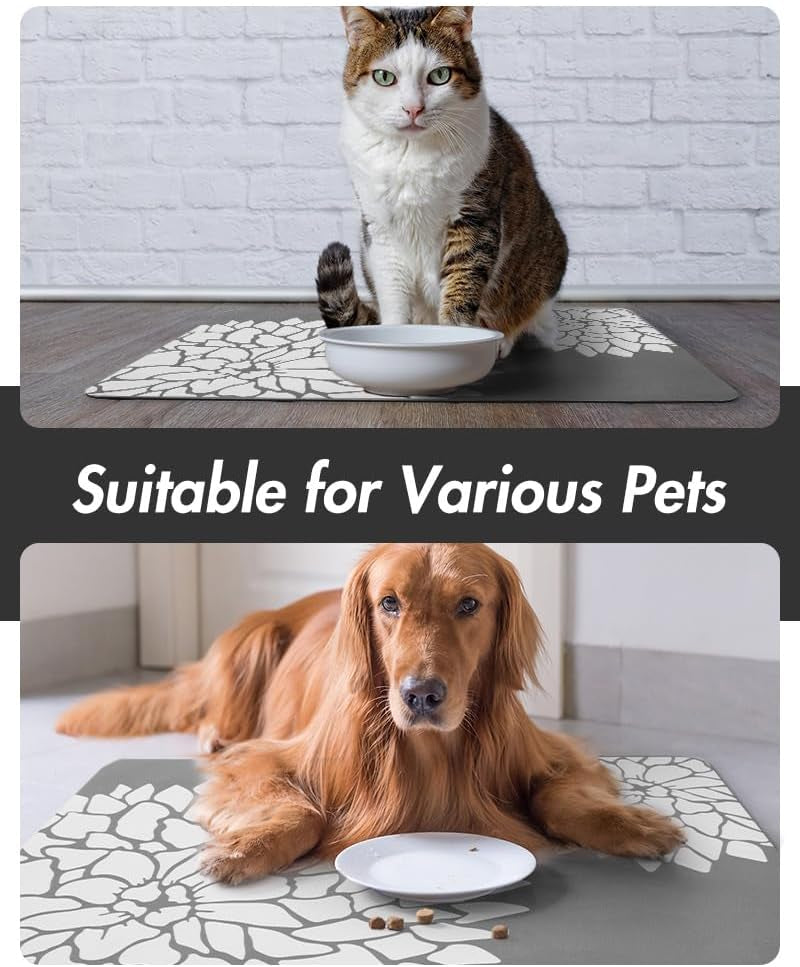 -Pet Feeding Mat-Absorbent Floral Cat&Dog Food Mat-Dog Mat for Food and Water Bowl-No Watermark Quick Dry Dog Water Dispenser Mat Pet Placemat-Pet Supplies & Accessories1219 Grey