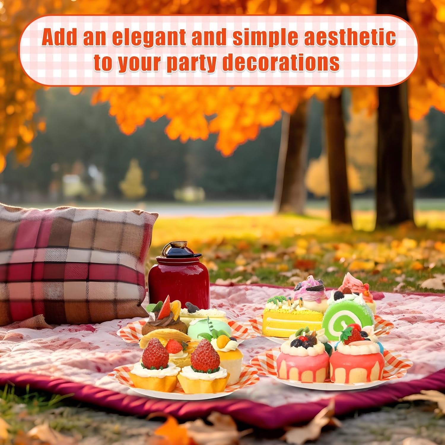 100 Pack Christmas Paper Plates 9" & 7" Snowman Winter Gingham Disposable Dessert Plates for Holiday Xmas Party Supplies(Scalloped,Orange)