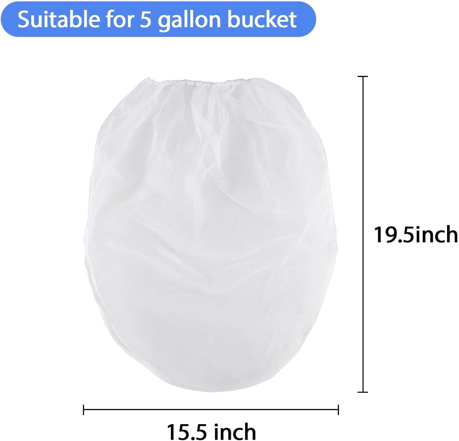 10PCS Paint Strainer Bag - 5 Gallon Paint Filter Strainer Bucket with Elastic Drawstring Top Opening Nylon Mesh Filter White Fine Mesh Bag for Gardening