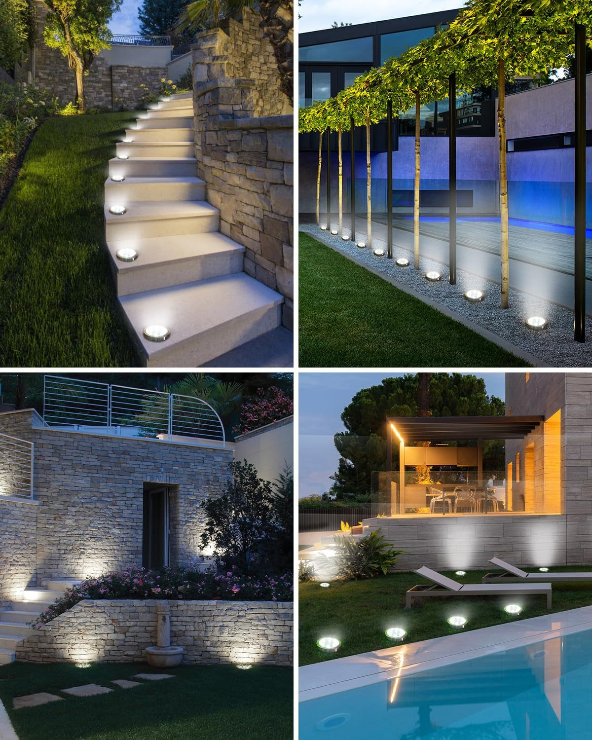 2 Pack Solar Ground Lights Outdoor, 8 LED Solar Disc Lights IP65 Waterproof Flat Light, Pathway Light Solar Powered for Garden Lawn Patio Yard Path Landscape, Cool White