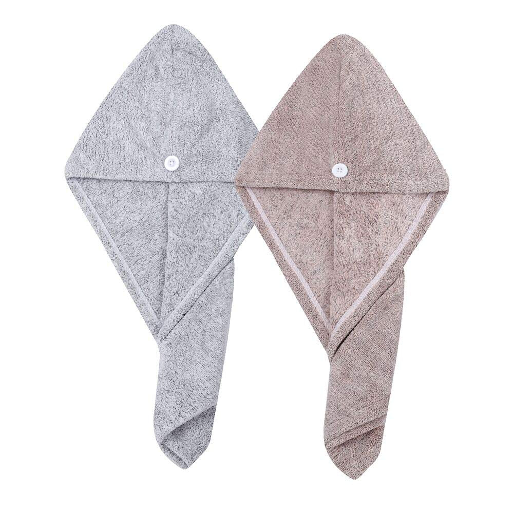 2 Pack Hair Towel Wrap,Rapid Carbon Fiber Hair Drying Towel with Buttons, Microfiber Hair Towel for Drying Curly Hair,Anti-Frizz (Star Gray&Star Pink)