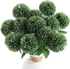 12Pcs Emerald Green Faux Silk Mums Artificial Flowers Bulk Fake Chrysanthemums with Stems for DIY Wedding Table Centerpieces Floral Arrangements Vase Fillers Home Decorations