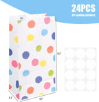 24 Pack Party Favor Bags with Stickers, 4.7" X 3.1" X 8.7" Bulk Goodie Treat Gift Bags for Weddings Baby Showers Birthdays Craft Supplies (Polka Dot)