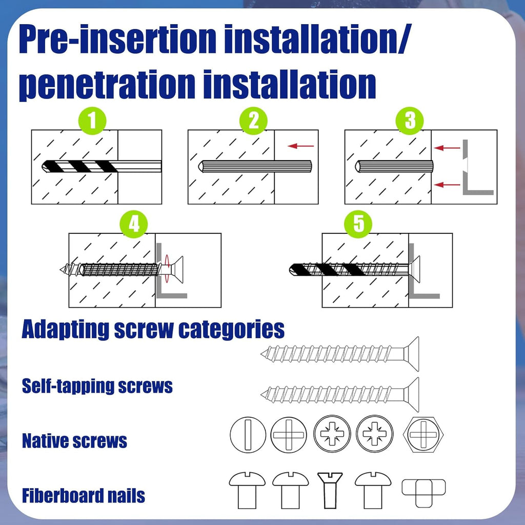 100 Pcs Expanding Plastic Anchors for Concrete 5/16" X 1-1/2" for #14 Screw or 1/4 Lag Screw Blue Anchors Drywall Wall Expansion Pipe for Hollow Walls Tile Cement Bolt Expansion Tube