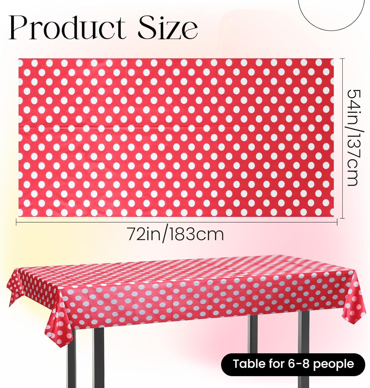 1 Piece Red Polka Dot Rectangle Tablecloth - 54X72“ Decorative & Stain Resistant Table Cloth with Polka Dot Pattern, Table Cover for Dining Table, Buffet, Wedding, Camping, Party & Wedding