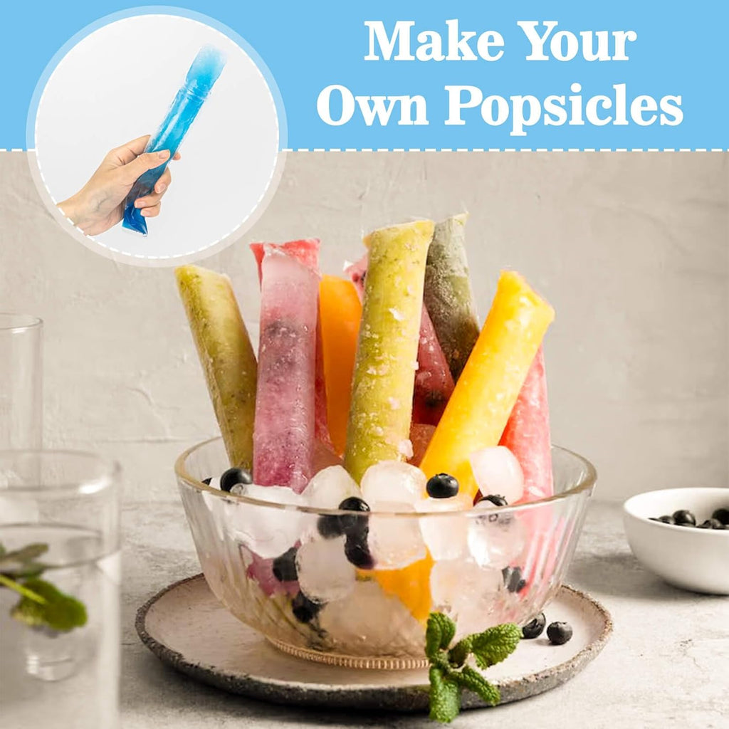 100 Popsicle Bags Sealable Bpa-Free - 230Ml Yogurt Popsicle Tubes Homemade Bolsitas Para Bolis De Hielo Ice Candy Plastic Bags Disposable Juice Alcohol Liquor Smoothie Lolly Pop Mold Party