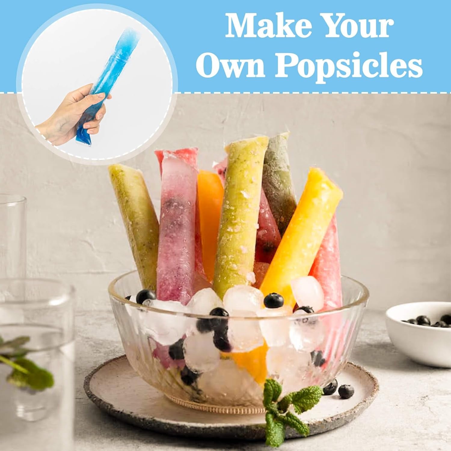 100 Popsicle Bags Sealable Bpa-Free - 230Ml Yogurt Popsicle Tubes Homemade Bolsitas Para Bolis De Hielo Ice Candy Plastic Bags Disposable Juice Alcohol Liquor Smoothie Lolly Pop Mold Party