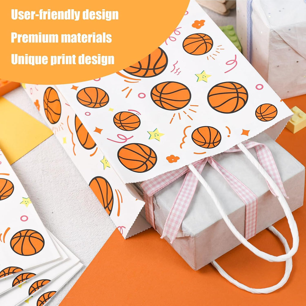 24 Pack Gift Bags, 5.5" X 2.8" X 8" Basketball Party Favor Bags with Handles for Sports Themed Party Girls Boys Birthday Decoration