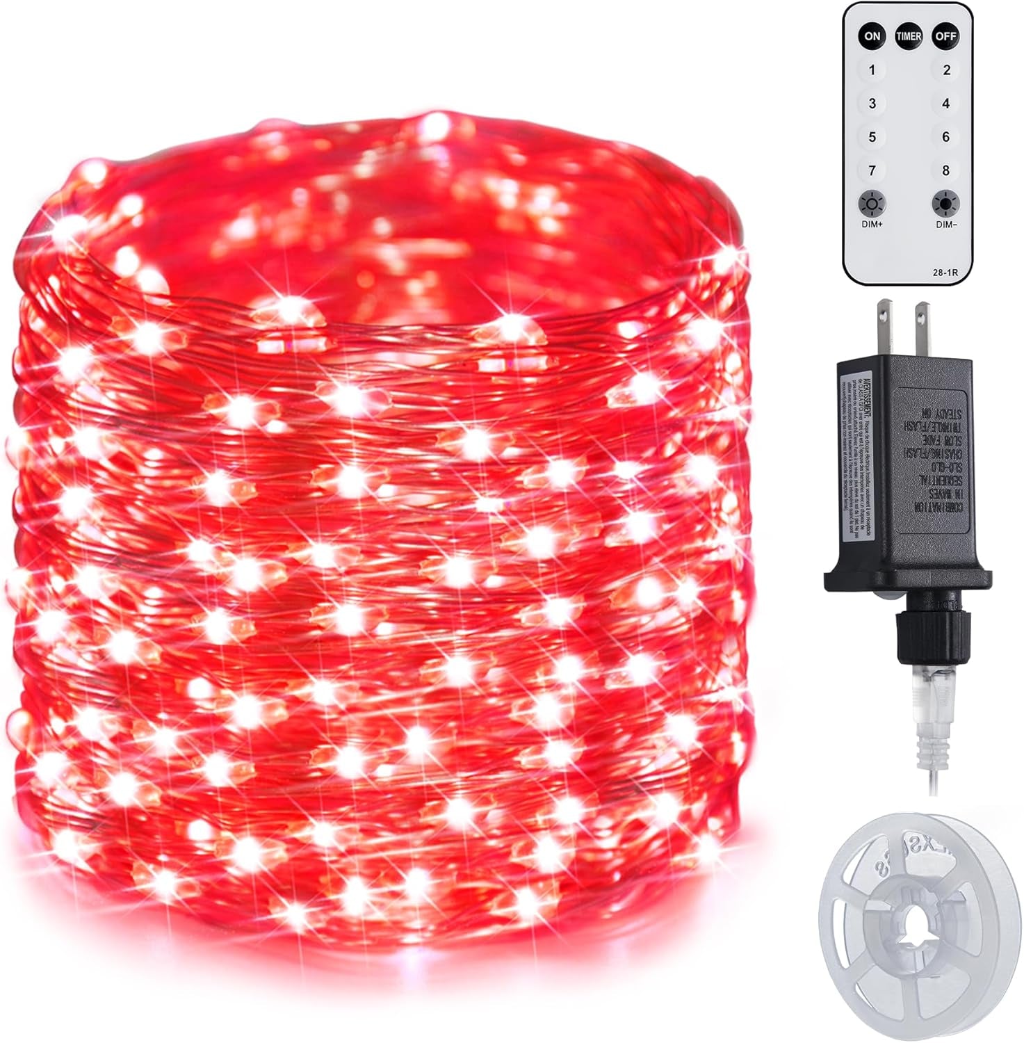 200 LED Red Fairy Lights, 66 Ft 8 Modes Red Christmas Lights Indoor Plug in with Wheel, Remote Control Twinkle String Light Outdoor for Christmas Decor