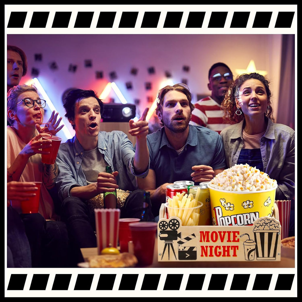 1 Pcs Movie Night Snack Trays with Handles DIY Wooden Snack Basket Organizer Reusable Snack Trays Basket Box Supplies for Party (11.81" X 8.66" X 3.94")