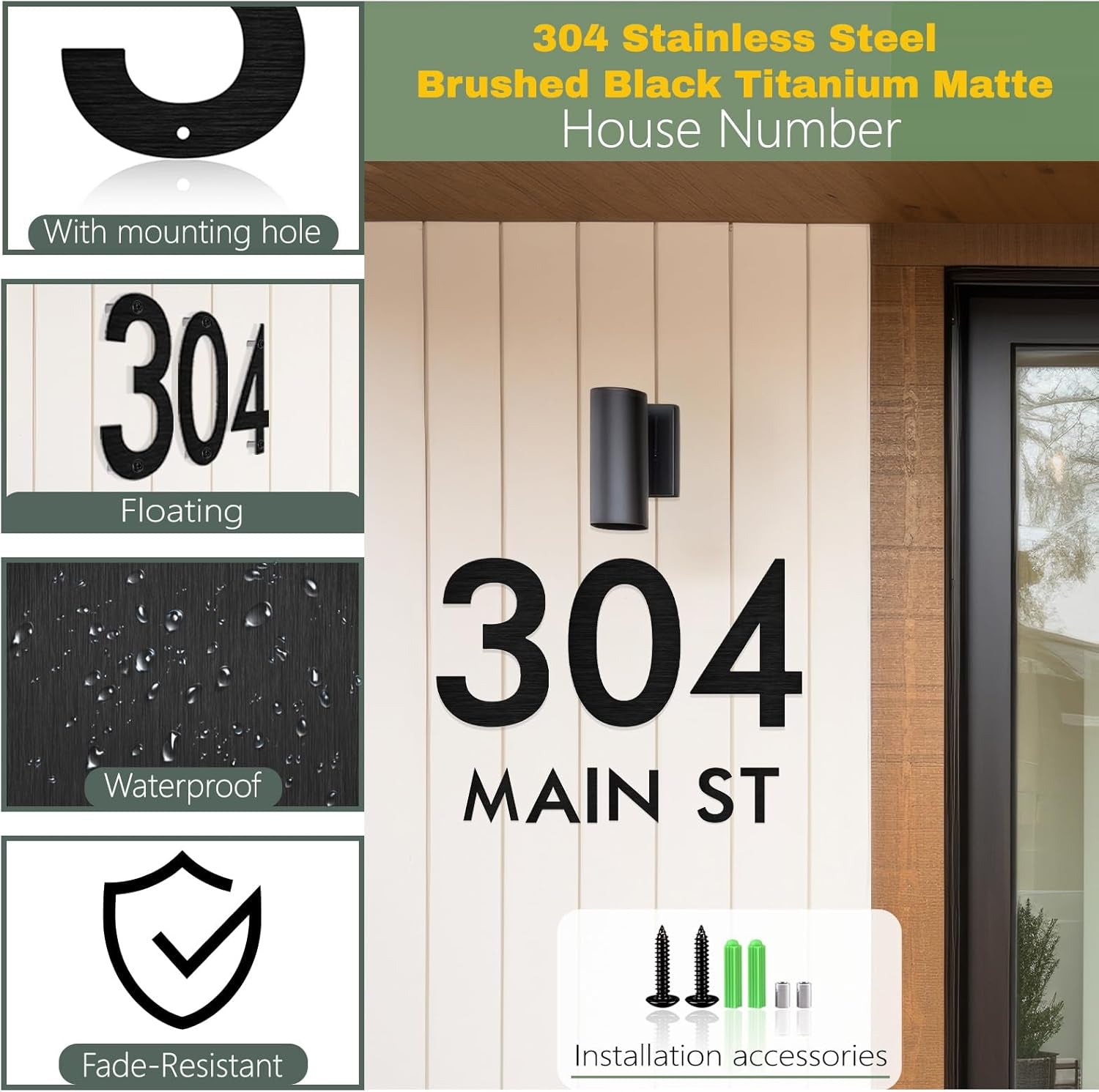 3 Inches Stainless Steel Floating Door Numbers and Metal Letters – Modern Brush Black Metal House and Mailbox Numbers, Sleek House Address Plaques for Home, Apartment, and Garden Decor(Brush) (2）