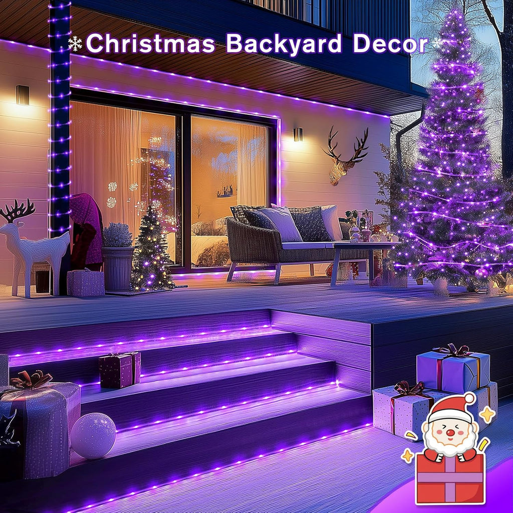 200 LED Purple Solar Christmas Lights, 66 Ft Rope Lights Outdoor Waterproof, PVC Tube Purple Christmas String Lights for Party Tree Fence Christmas