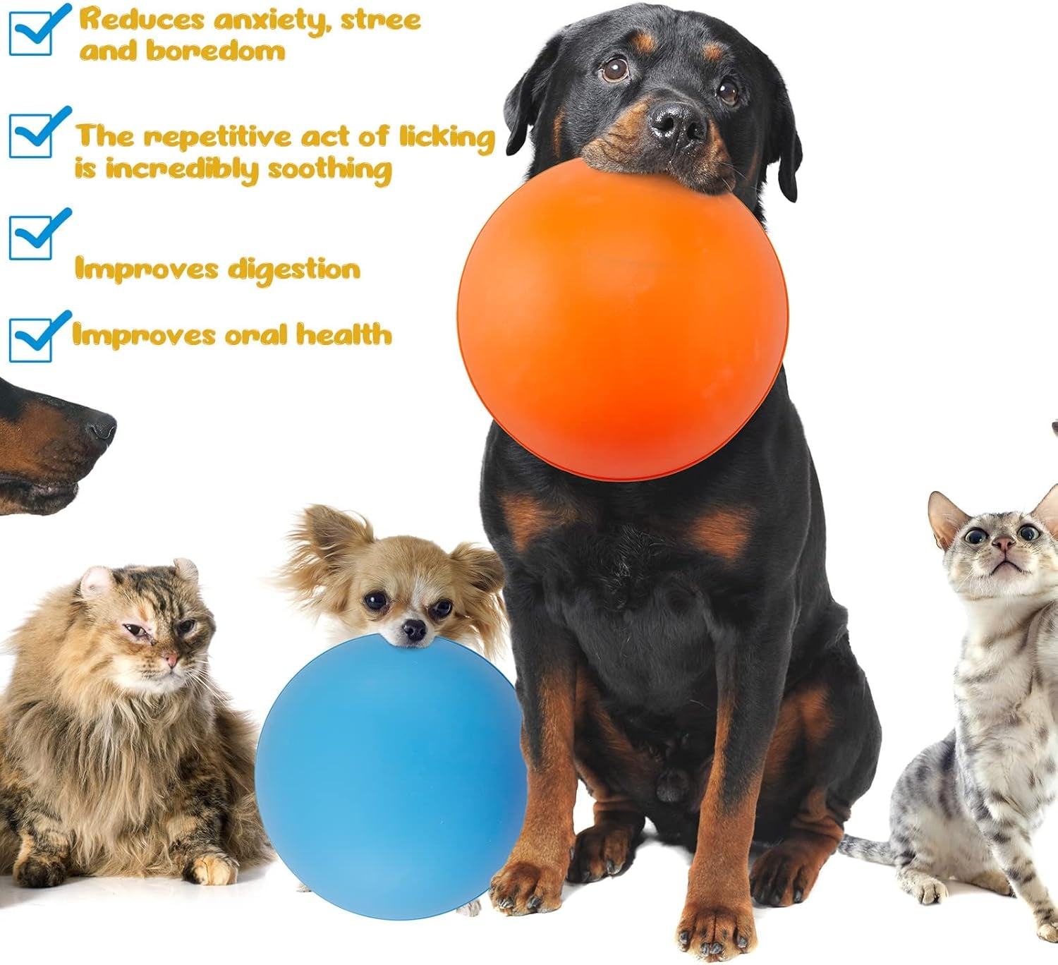 2 Pcs Dog Enrichment Lick Bowls Silicone Freeze Bowls Interactive Cat Licking Mats Slow Feeders for Pet Oral Health Boredom Anxiety Relief, Wobble or Stay Put(Blue, Orange,Bone)