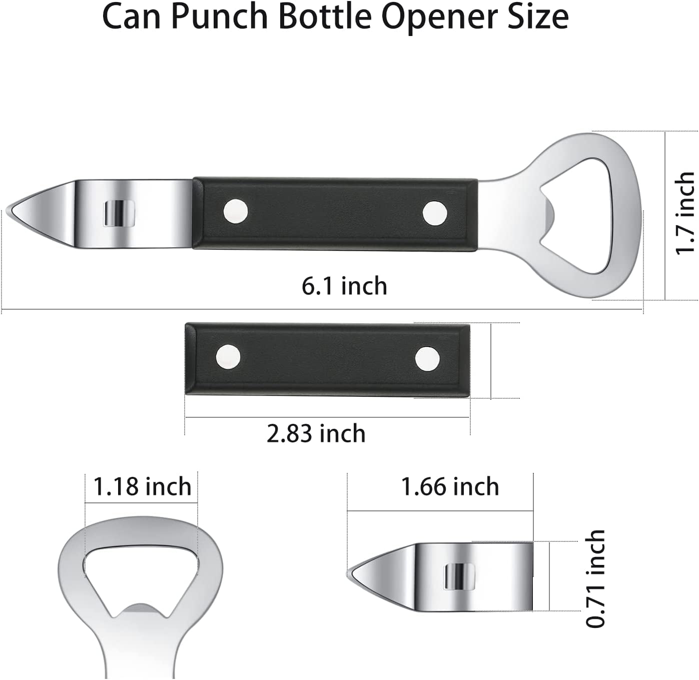 3-Piece Magnetic Bottle Openers - Stainless Steel Can Opener & Bottle Opener with Magnet & Can Punch, Compact & Convenient for Camping or Traveling