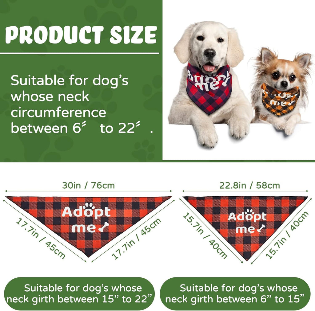 16 Pcs 2 Size Adopt Me Dog Bandanas Bulk Plaid Reversible Triangle Bibs Printing Pet Scarf Bibs Adoption Event Celebration Accessories for Christmas Small Medium Large Shelter Animals