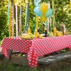 1 Piece Red Polka Dot Rectangle Tablecloth - 54X72“ Decorative & Stain Resistant Table Cloth with Polka Dot Pattern, Table Cover for Dining Table, Buffet, Wedding, Camping, Party & Wedding