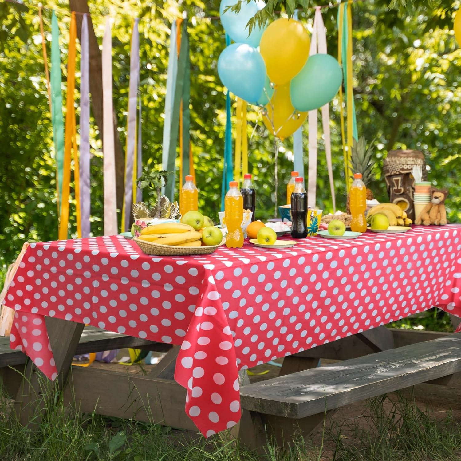 1 Piece Red Polka Dot Rectangle Tablecloth - 54X72“ Decorative & Stain Resistant Table Cloth with Polka Dot Pattern, Table Cover for Dining Table, Buffet, Wedding, Camping, Party & Wedding