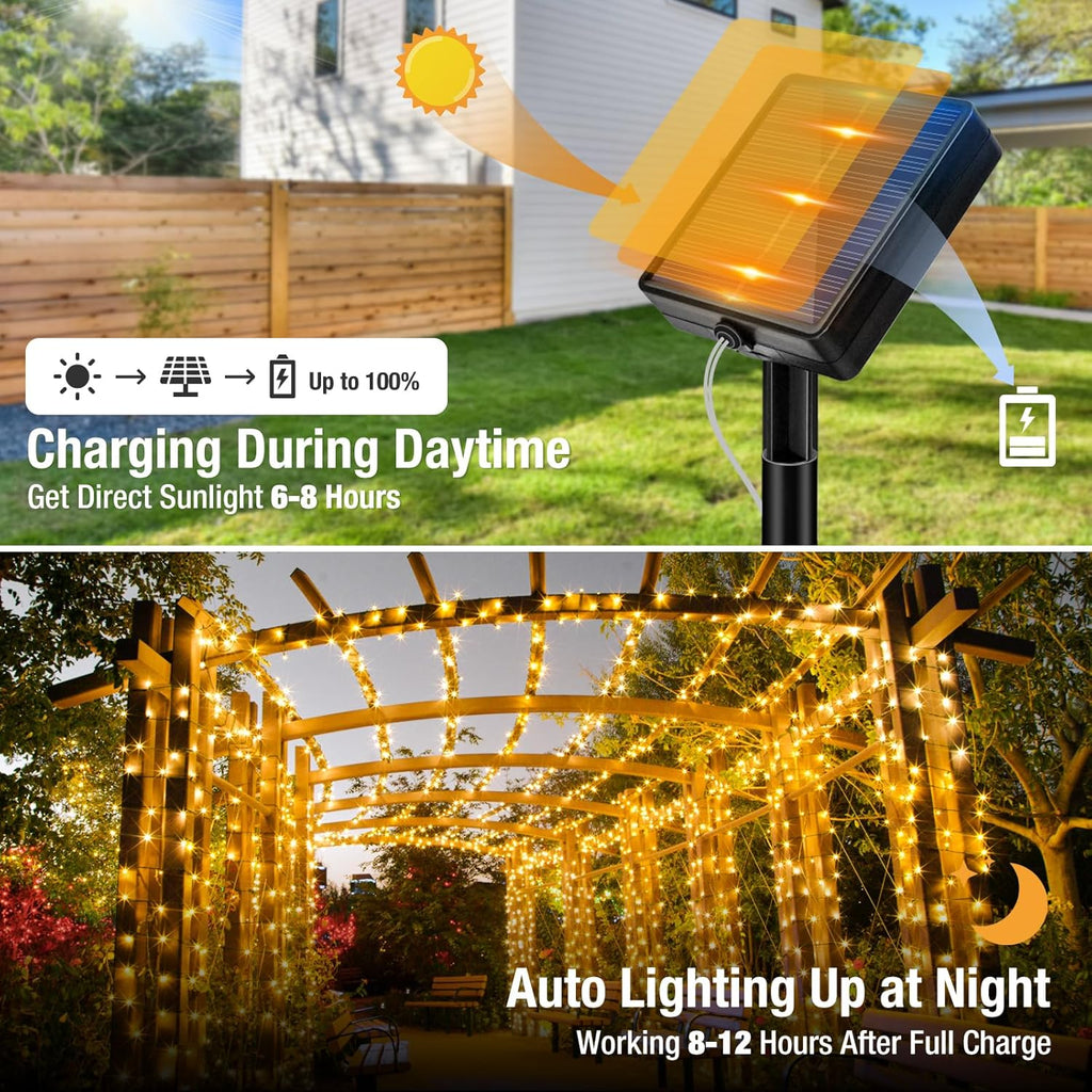 1 Pack Solar Christmas Lights Outdoor, 45Ft 120LED Solar String Lights outside Waterproof, 8 Modes Twinkle Tree Light Solar Powered for Xmas Garden Patio Yard Party Wedding Decor, Warm White