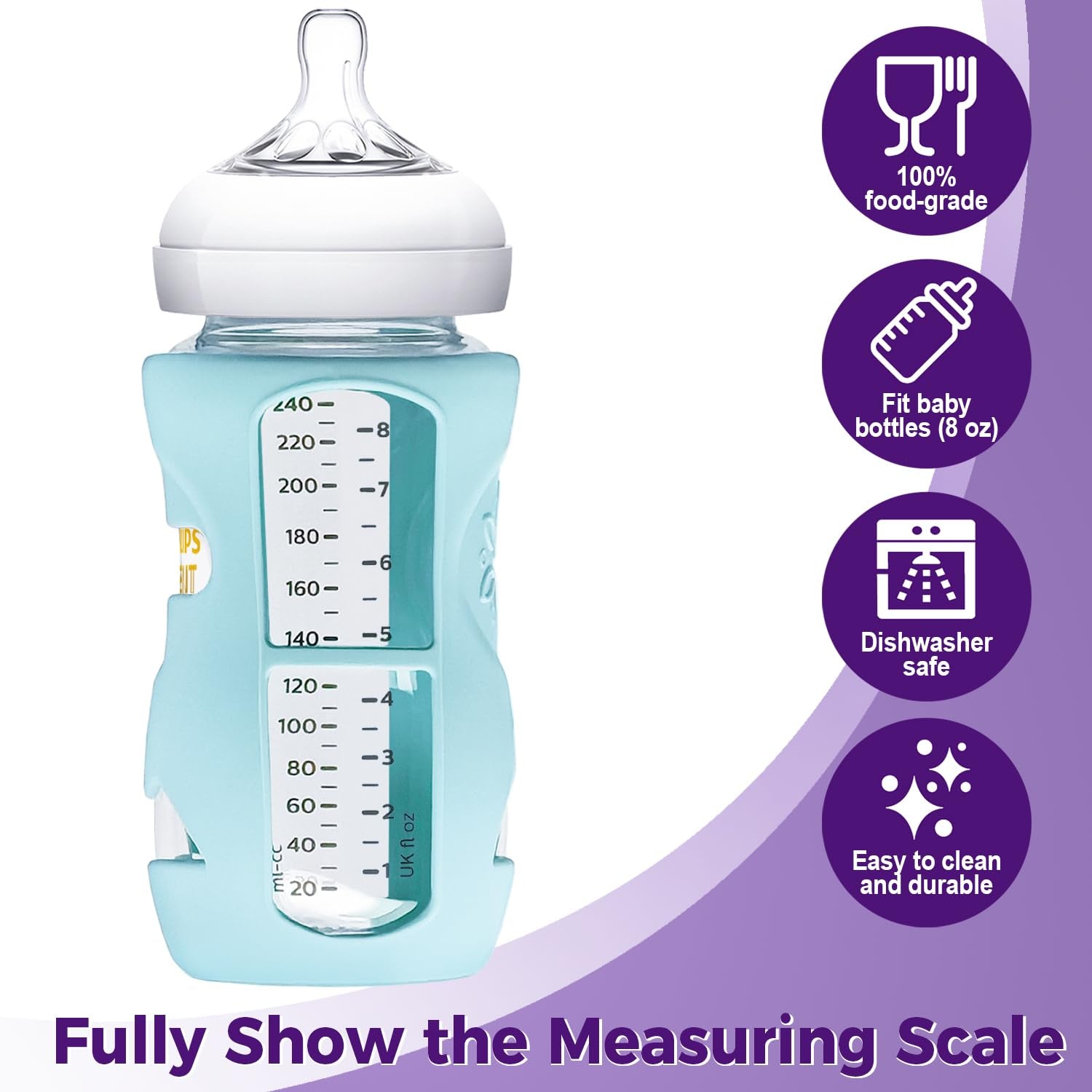 3 Pack Silicone Sleeve for Philips Avent Glass Bottle - Shatter Proof Natural Silicone Bottle Sleeve for anti Colic Baby Bottles 8 Oz & 4 Oz - anti Flow Sleeve for Infant Bottles